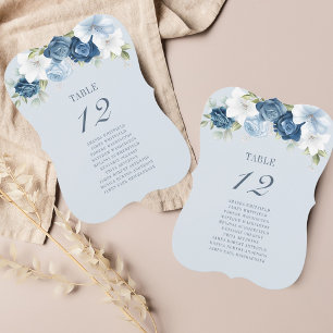 Invitación Tabla Azul Dusto Floral Número de asiento 12