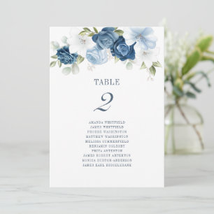 Invitación Tabla boda Número 2 Asientos Florales Azul Dusto