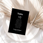 Invitación Tabla de asientos 10 del Boda negro formal<br><div class="desc">Esta tarjeta gráfica de 10 asientos de estilo boda negro es perfecta para un boda rústico. El diseño presenta una bonita fuente en un fondo negro para embellecer tu evento. La tarjeta imprime recto verso (doble cara).</div>