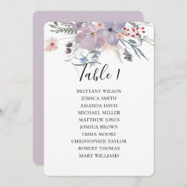 Invitación Tabla de asientos boda de flores moradas. Botánico