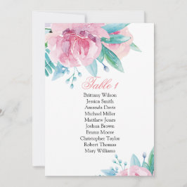 Invitación Tabla de asientos boda de flores rosadas. Plan bot