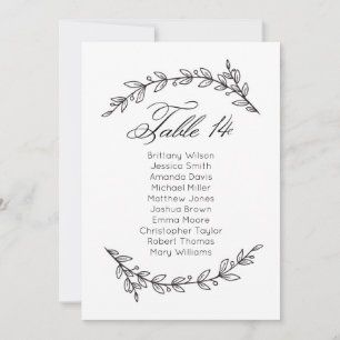 Invitación Tabla de asientos clásicos bodas. Cuadro 14