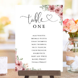 Invitación Tabla de asientos con número de guión de corazón f