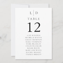 Invitación Tabla de asientos con número de tabla de monograma