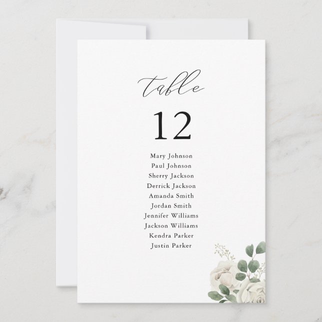 Invitación Tabla de asientos con número de tabla floral blanc (Anverso)