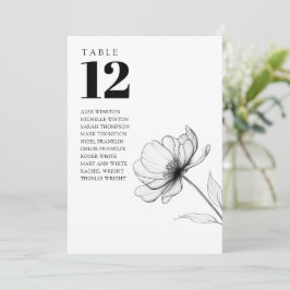 Invitación Tabla de asientos con número de tabla floral minim