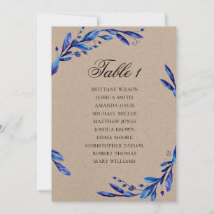 Invitación Tabla de asientos de boda azul. Plan rústico inver