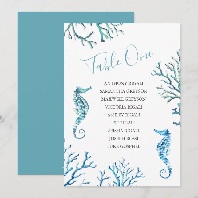 Invitación Tabla de asientos de Boda de caballito de mar, pla (Anverso / Reverso)