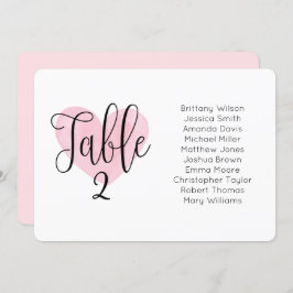 Invitación Tabla de asientos de boda de corazón rosado. Plano