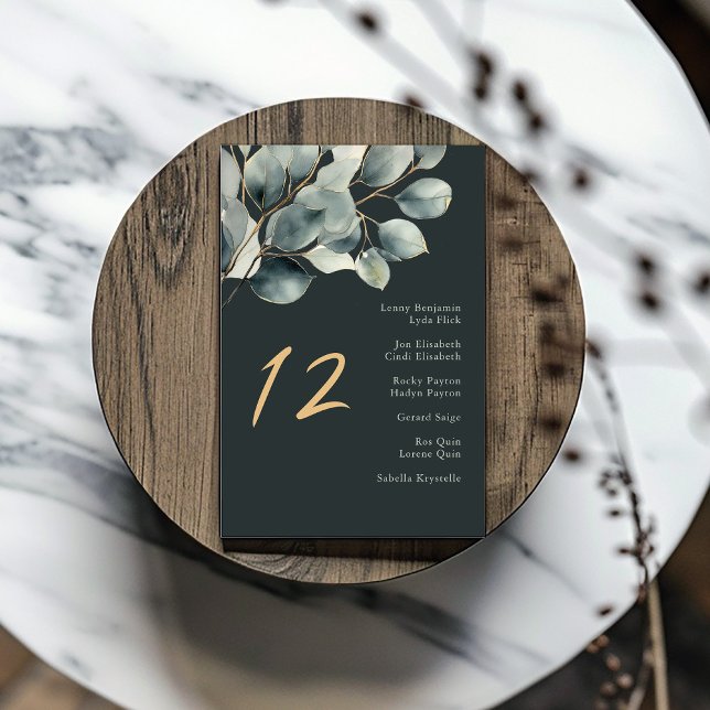 Invitación Tabla de asientos de boda de follaje Eucalyptus (Eucalyptus branch pretty leaves wedding table number seating chart card)