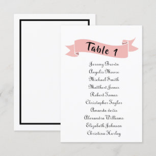 Invitación Tabla de asientos de boda rosa.