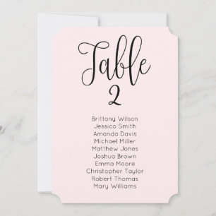 Invitación Tabla de asientos de boda rosa. Caligrafía moderna