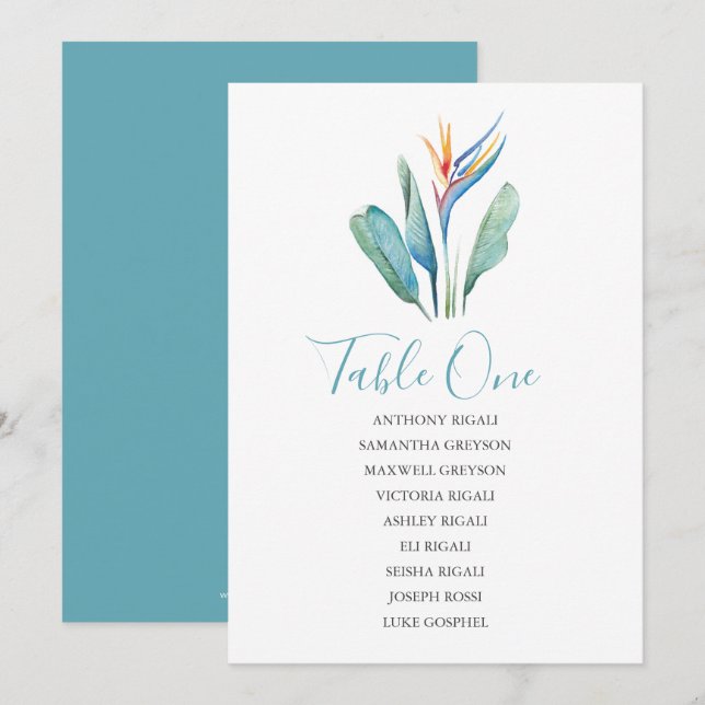 Invitación Tabla de asientos de Bodas de flores tropicales (Anverso / Reverso)