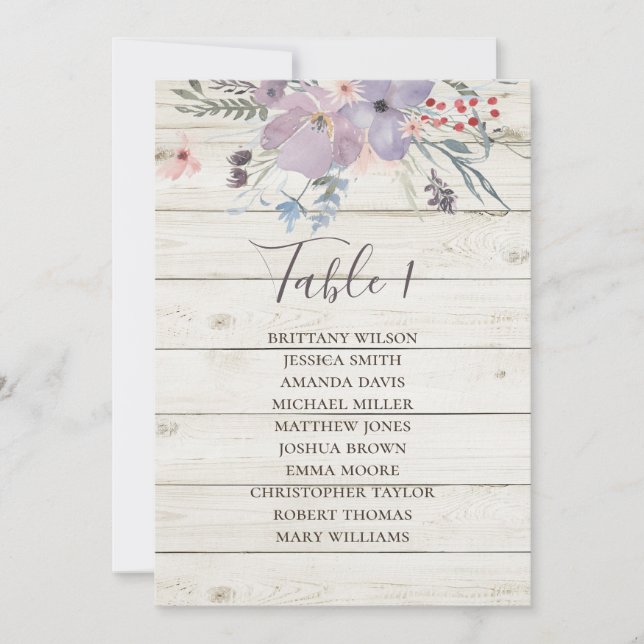 Invitación Tabla de asientos de bodas florales. Granero de ma (Anverso)