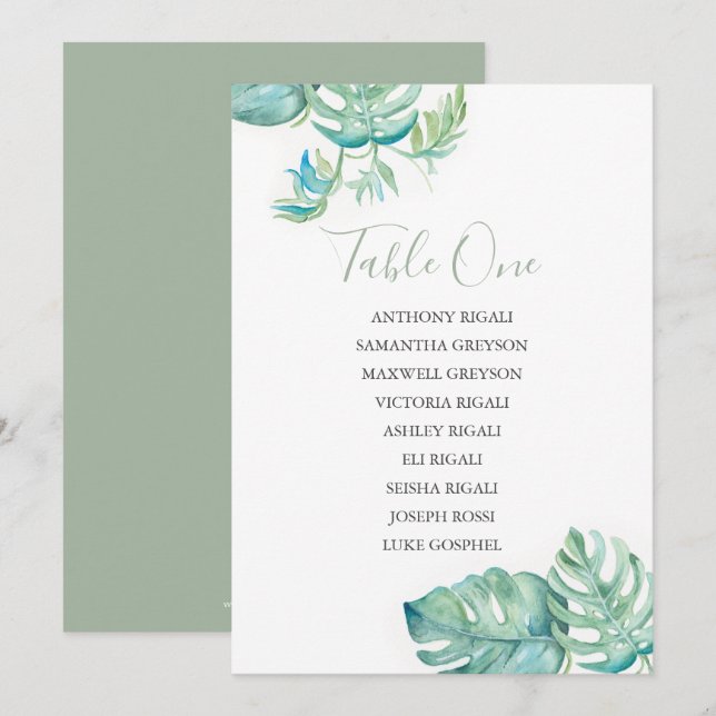 Invitación Tabla de asientos de Bodas tropicales, plan de tab (Anverso / Reverso)