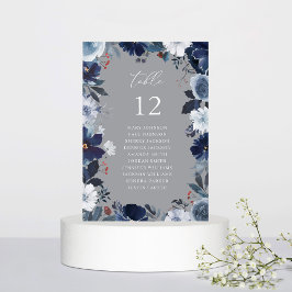 Invitación Tabla de asientos de la mesa floral azul y naval G