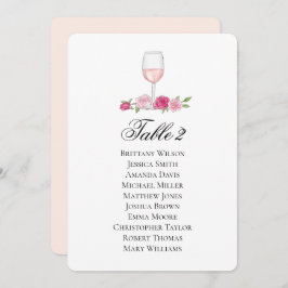 Invitación Tabla de asientos de los rosas. Copa de vino. Boda