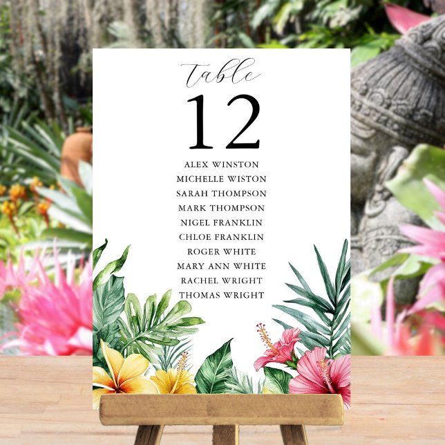 Invitación Tabla de asientos de número de tabla tropical de c (Watercolor Tropical Table Number Seating Chart)