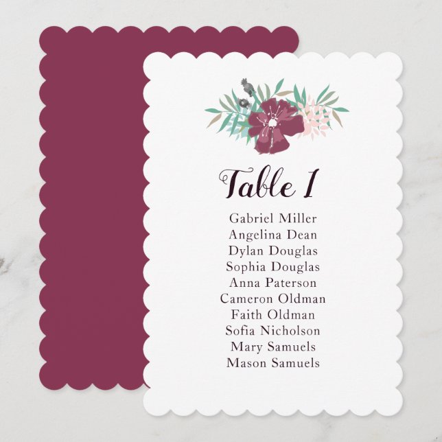 Invitación Tabla de asientos de verano. Boda de flores morada (Anverso / Reverso)