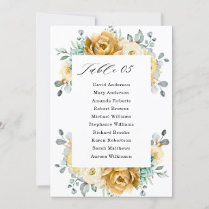 Invitación Tabla de asientos del Boda del sabio floral amaril