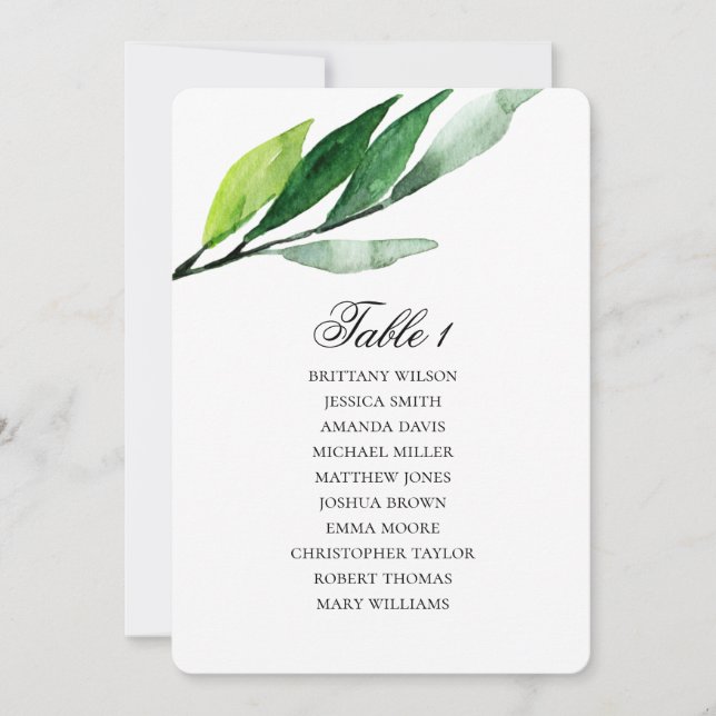 Invitación Tabla de asientos en el jardín. Plan boda de hojas (Anverso)