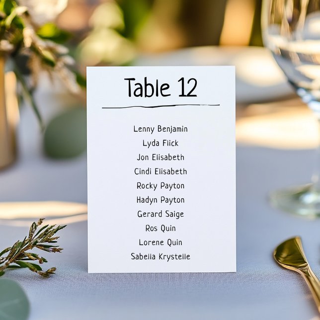 Invitación Tabla de asientos moderna de número de tabla (Modern Table Number Seating Chart clear numbering system)