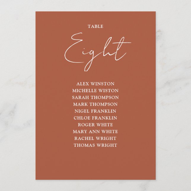 Invitación Tabla de asientos modernos de Terracota Número de  (Anverso)