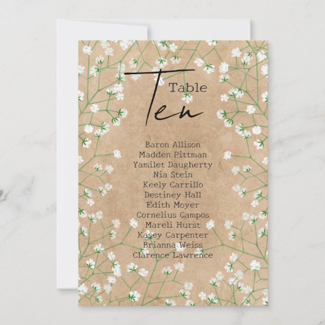 Invitación Tabla de asientos número de Boda de aliento de beb (Anverso)