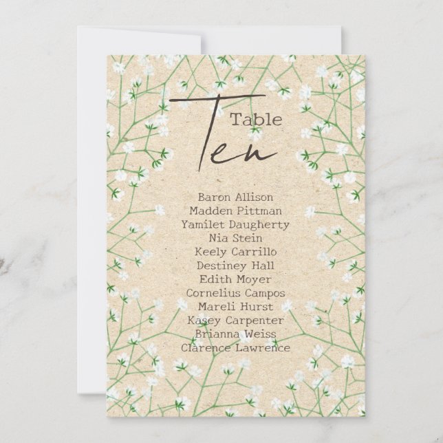 Invitación Tabla de asientos número de Boda de aliento de beb (Anverso)