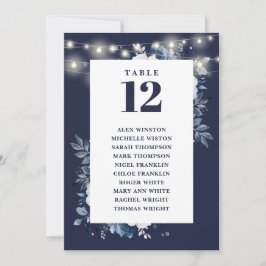 Invitación Tabla de asientos número de la mesa floral azul de