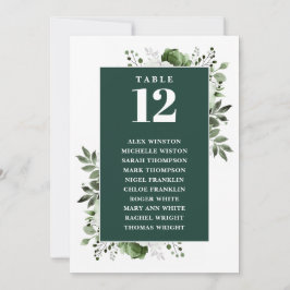 Invitación Tabla de asientos número de tabla de flores verde 