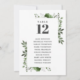 Invitación Tabla de asientos número de tabla de flores verde 