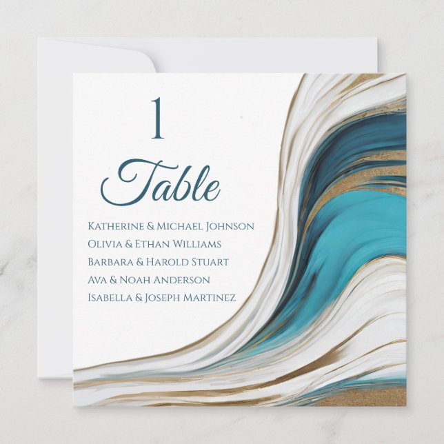 Invitación Tabla de asientos para bodas- Azul y oro modernos- (Anverso)