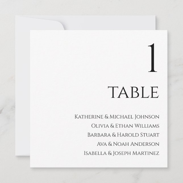 Invitación Tabla de asientos para bodas - Blanco y negro (Anverso)