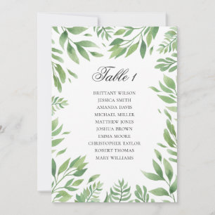 Invitación Tabla de asientos verde boda de verano. Botánico