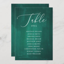 Tabla de asientos verde oscuro. Boda elegante de E