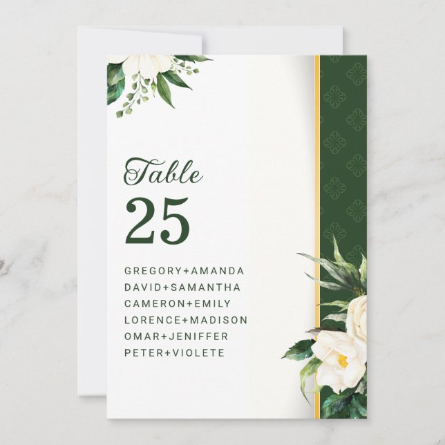 Invitación Tabla de bandas de oro de flores blancas no (Anverso)