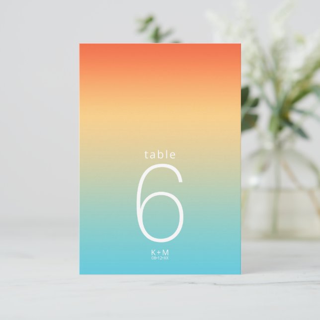 Invitación Tabla de Boda de degradado de modo# Sky tropical I (Anverso de pie)