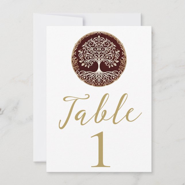 Invitación Tabla de Bodas celtas rojas y oscuras del árbol de (Anverso)