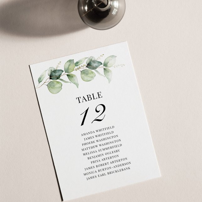 Invitación Tabla de Bodas de eucalipto Número de asiento 12 (Eucalyptus Greenery Wedding Table Number)