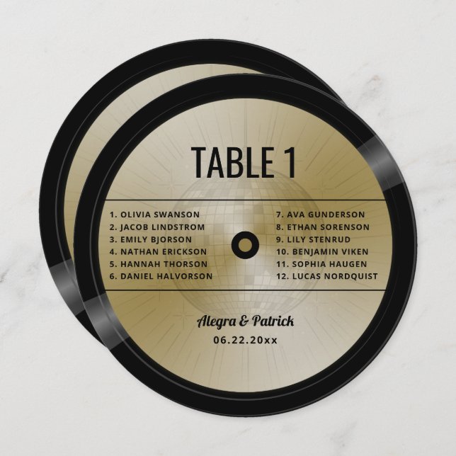 Invitación Tabla de Bodas de la bola disco de vinilo de la mú (Anverso / Reverso)