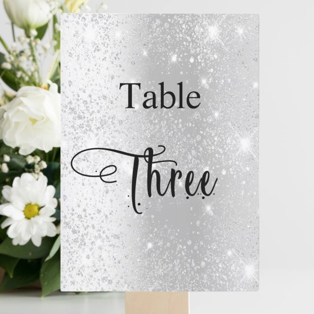Invitación Tabla de caligrafía plateada purpurina tres tarjet (Subido por el creador)
