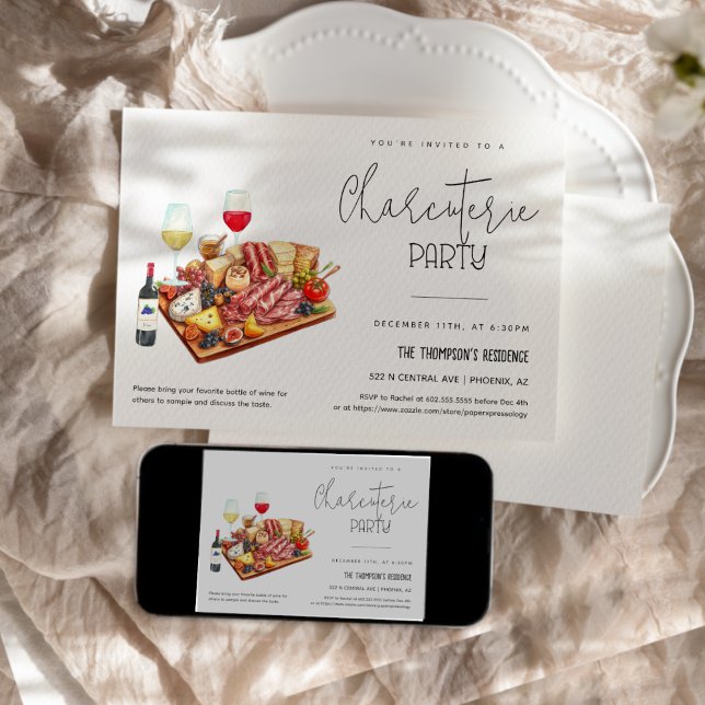 Invitación Tabla de Charcutería Vino Queso para Cualquier Oca (Subido por el creador)