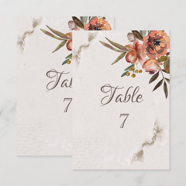 Invitación Tabla de flores otoñales de acuarela (Anverso / Reverso)