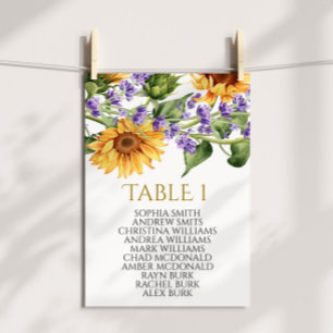 Invitación Tabla de girasoles número 1 Tabla de asientos