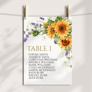 Invitación Tabla de girasoles rústicos número de asiento 1