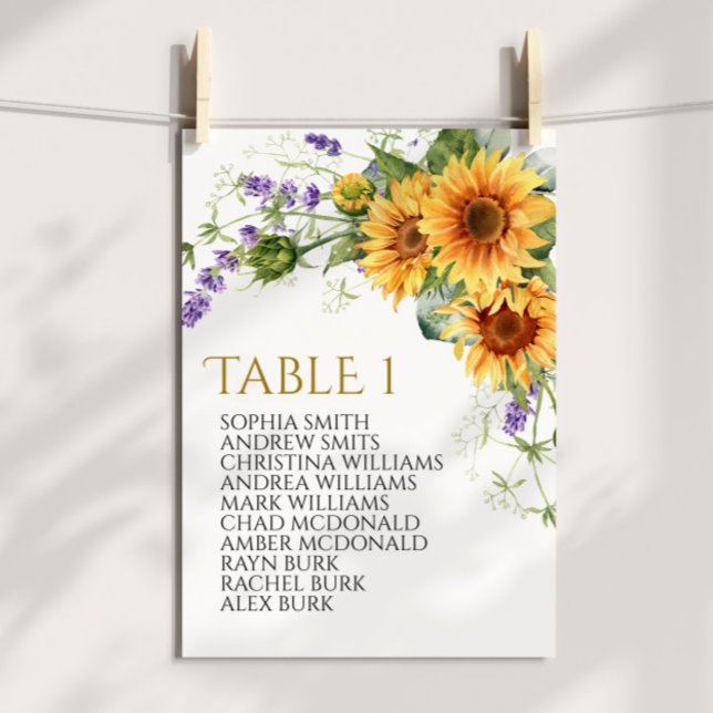 Invitación Tabla de girasoles rústicos número de asiento 1 (Subido por el creador)