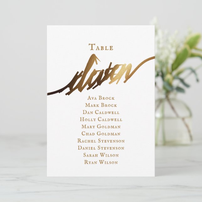 Invitación Tabla de guiones Gold Elegant Número de asiento 11 (Anverso de pie)