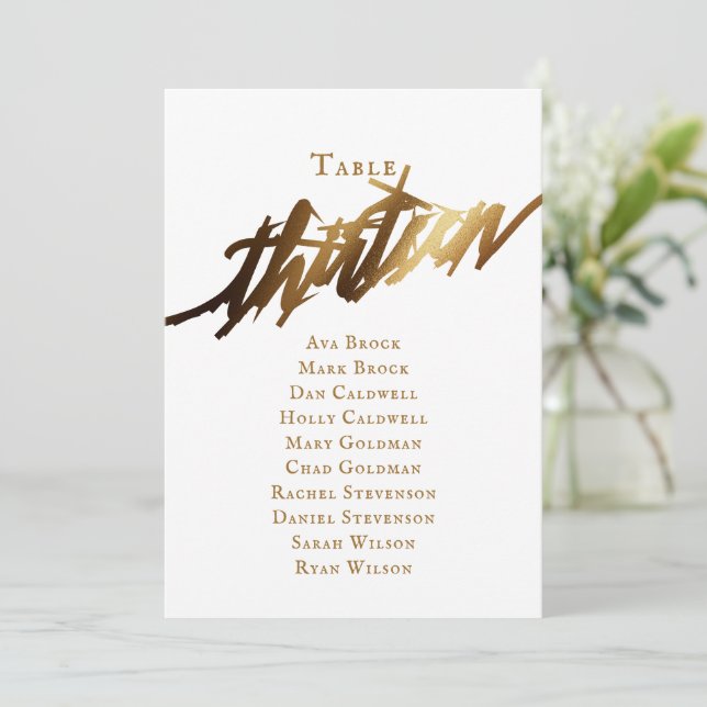 Invitación Tabla de guiones Gold Elegant Número de asiento 13 (Anverso de pie)