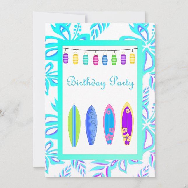 Invitación tabla de surf Blue Hawaiian PARTY INVITATION (Anverso)